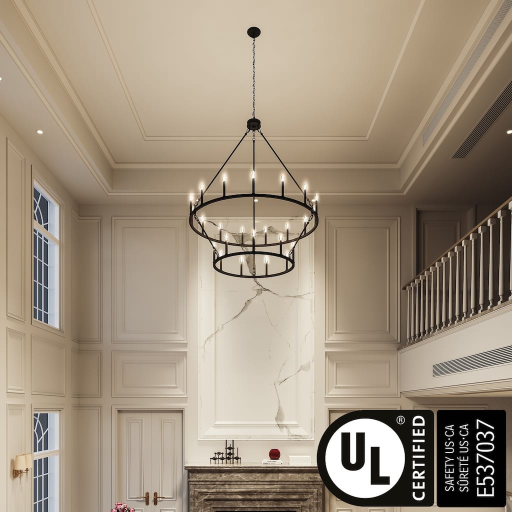Acroma 24-light Farmhouse Black Wagon Wheel Chandelier - 47.2 inches