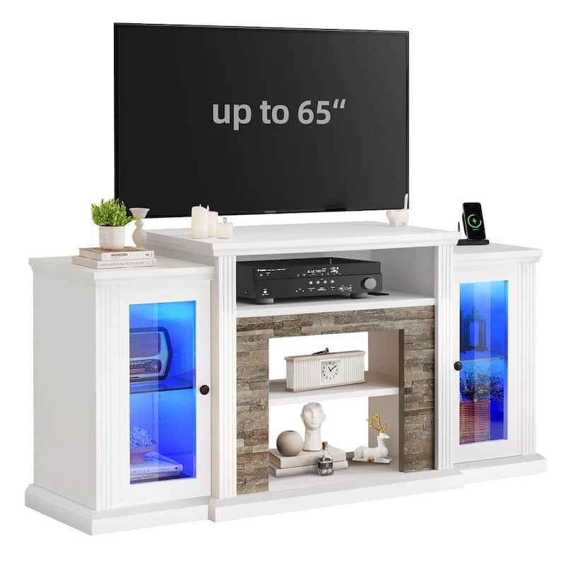 LED Console Table Farmhouse TV Stand for 65 Inch Glass Door - 58 inches
