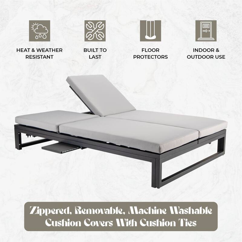 Chelsea Polyester Fabric Outdoor Lounge Chair with Four-Level Adjustable Backrest and Powder-Coated Aluminum Frame