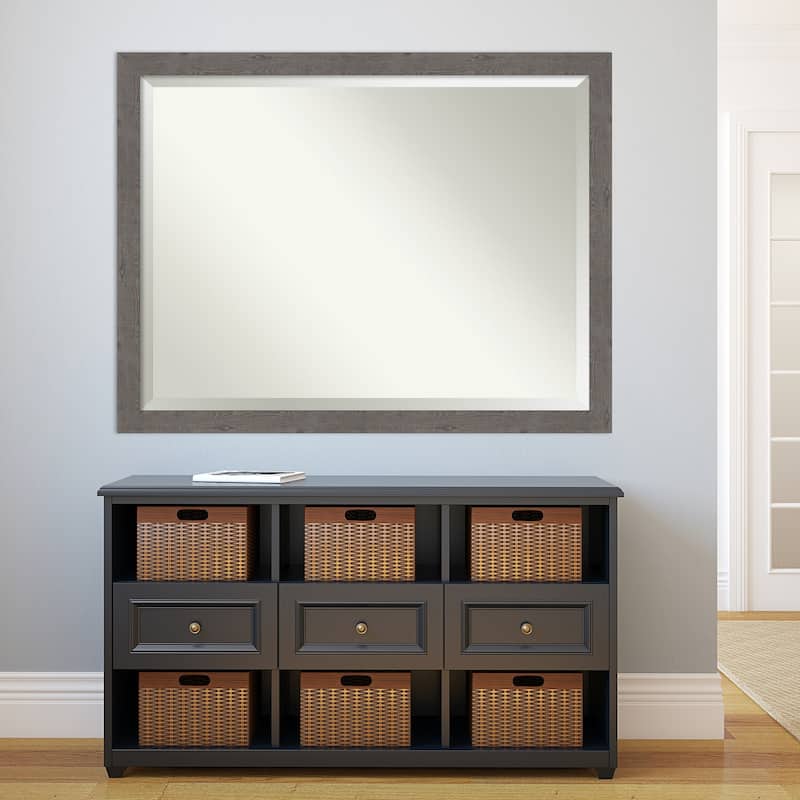 Beveled Bathroom Wall Mirror - Rustic Plank Grey Narrow Frame
