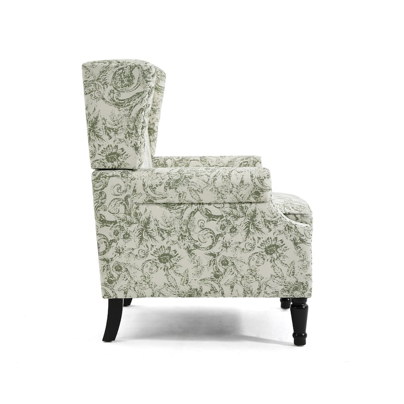 2 Set Transitional Patterned Wingback Accent Chairs with NailHead