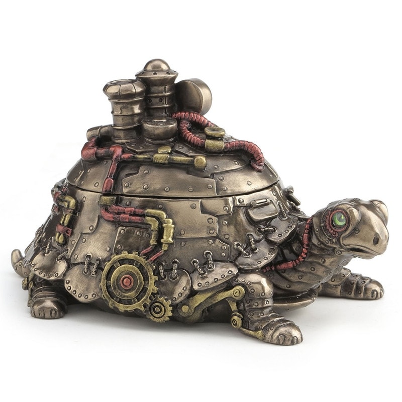 7.28 in L Steampunk Tortoise Trinket Box Poly Resin