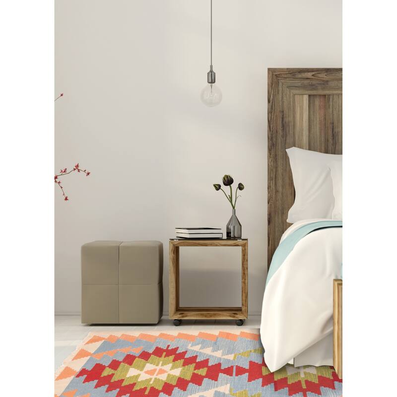 ECARPETGALLERY Flat-Weave Bold and Colorful Light Blue Wool Kilim - 4'3 x 6'6