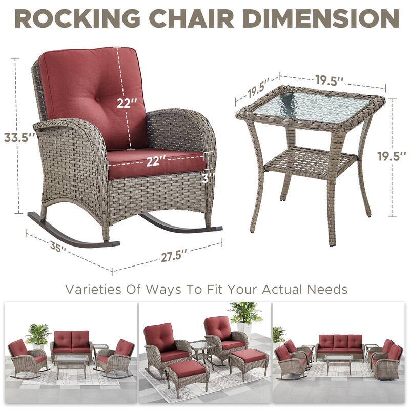 Outdoor Rocking Chair with Side Table Grey-Red - Grey