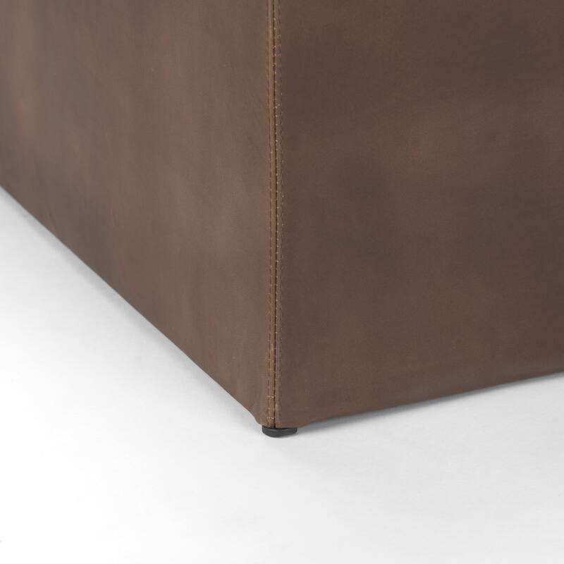 Minara Black Genuine Leather w/ Gold Metal Base 36" Square Ottoman