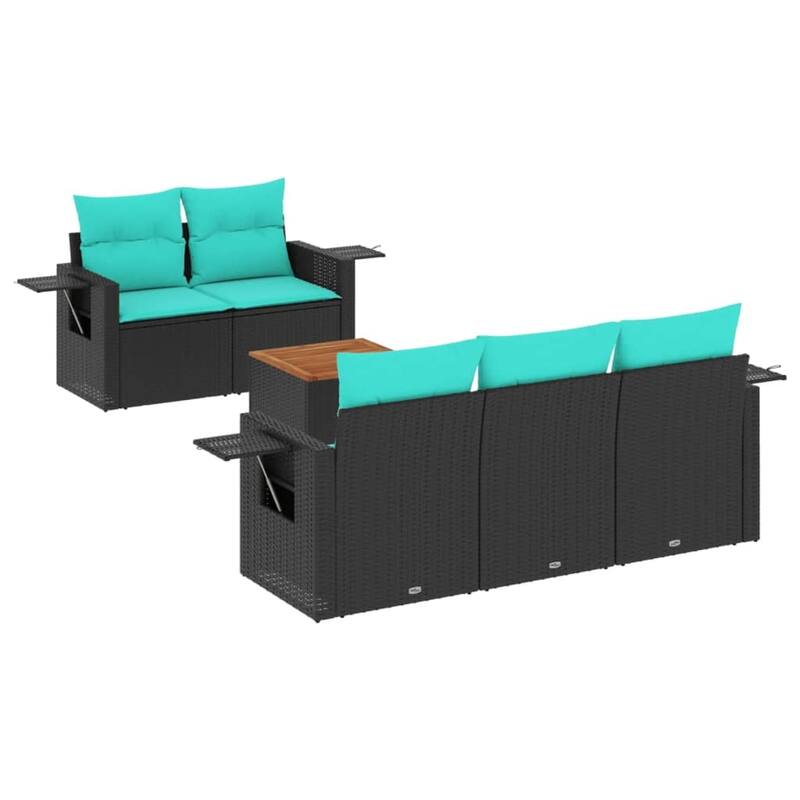 vidaXL 6 Piece Patio Sofa Set with Cushions Black Poly Rattan - 21.7" x 24.4" x 27.2"