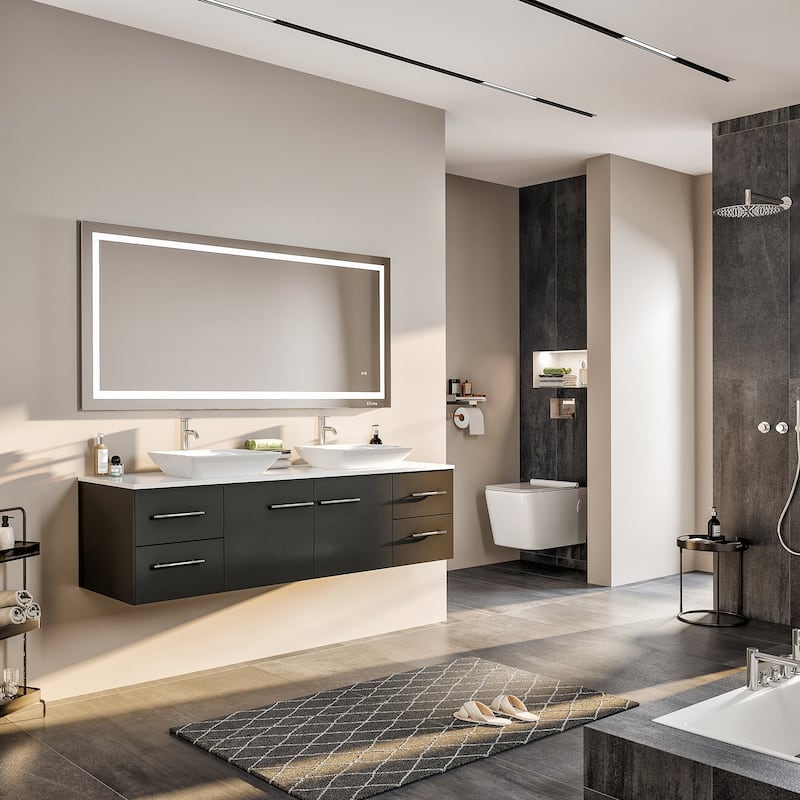 Totti Wave 72" Espresso Modern Double Sink Bathroom Vanity w/ White Glassos Top & Sinks