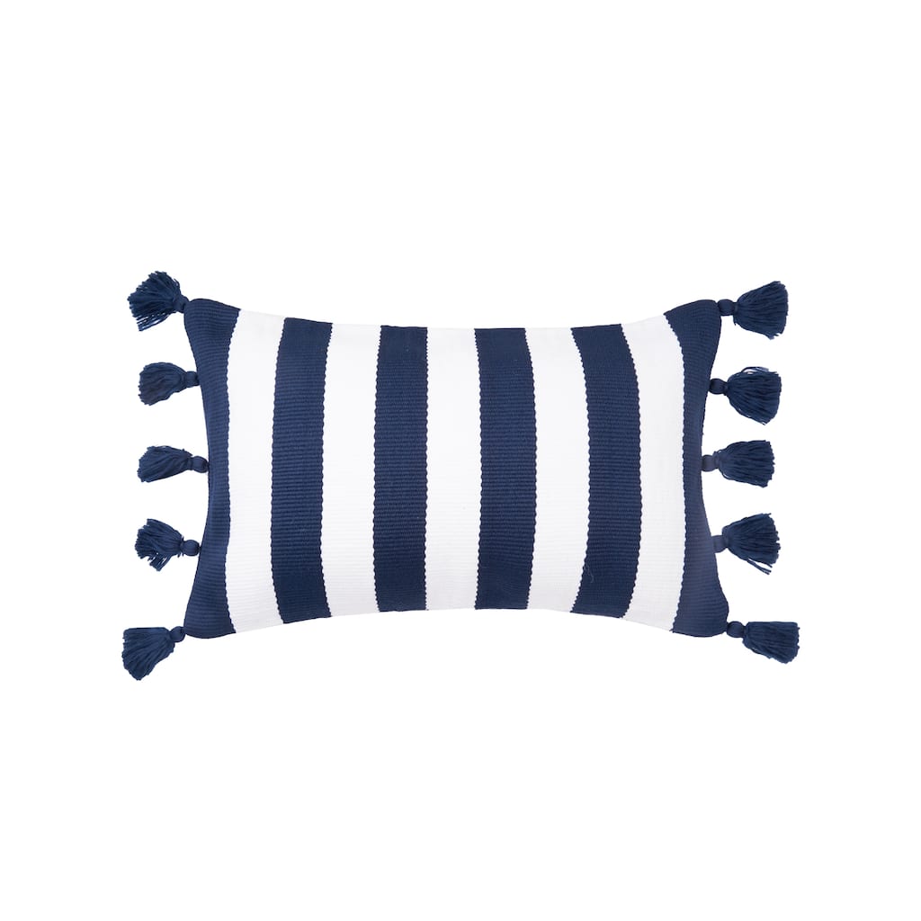Cabana Navy Stripes Tassels Pillow