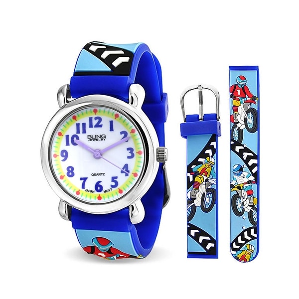Motorcycle Dirt Bike Waterproof Wrist Watch Quartz 3D Blue Silicone. Opens flyout.
