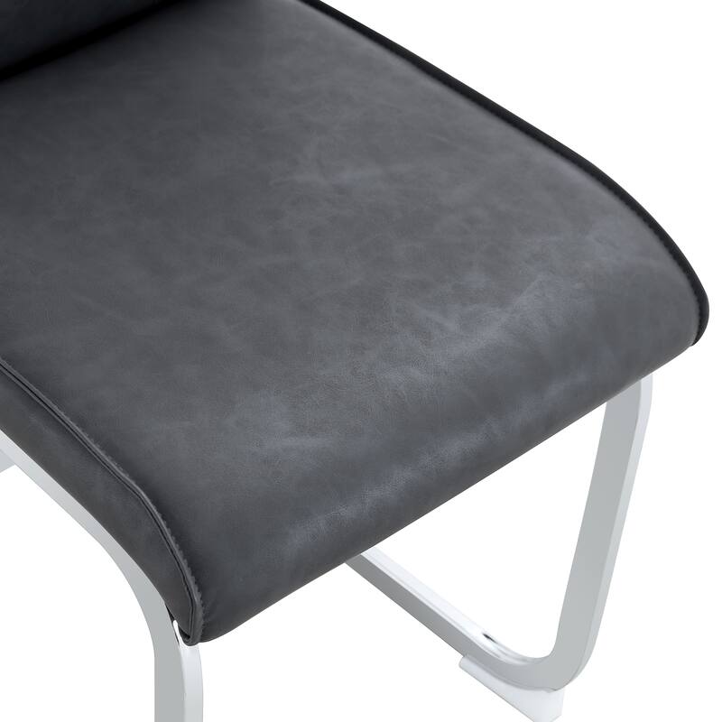 8 Piece PU High Elastic Dining Chair With High Backrest, Cushion, Silver Metal Legs For Dining Room Kitchen Living Room Bedroom