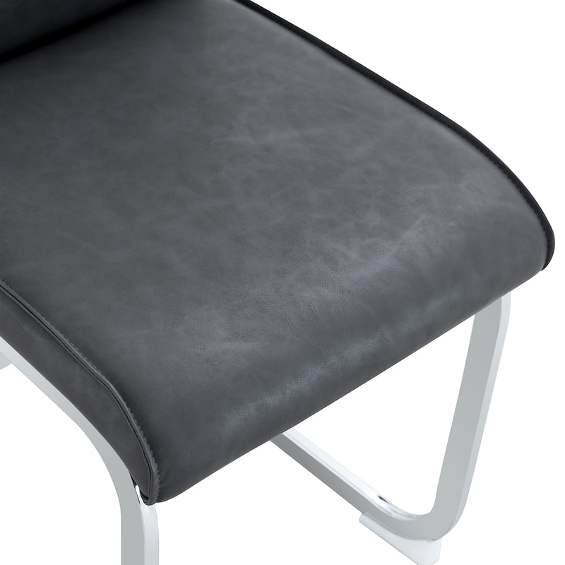 Roomfitters Arch Dining Chairs with Dark Gray PU and Silver Metal Legs, High Resilience Upholstered Set of 4