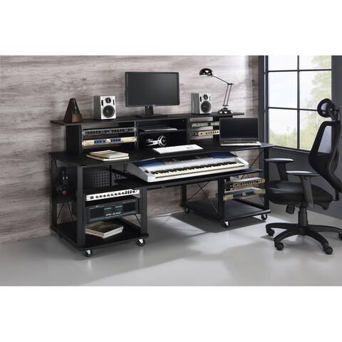 Music Desk w/Multi Storage Space in Black Finish,Industrial Style