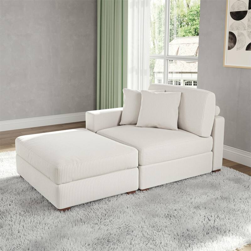 Corduroy Chaise Lounge Sofa with Ottoman for Living Room