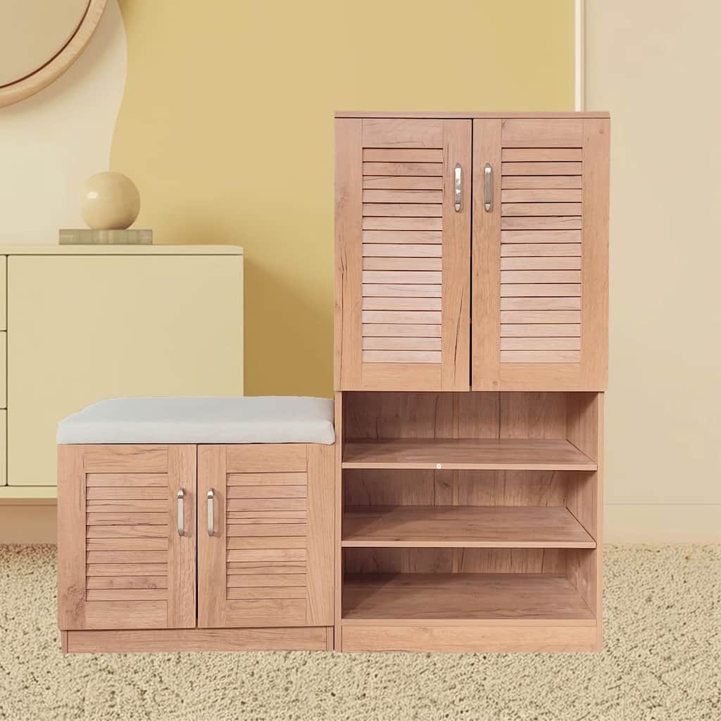 Freestanding Shoe Rack Storage Cabinet with Storage Compartment, Bench and Movable Panels for Mudroom, Entryway and Hallway