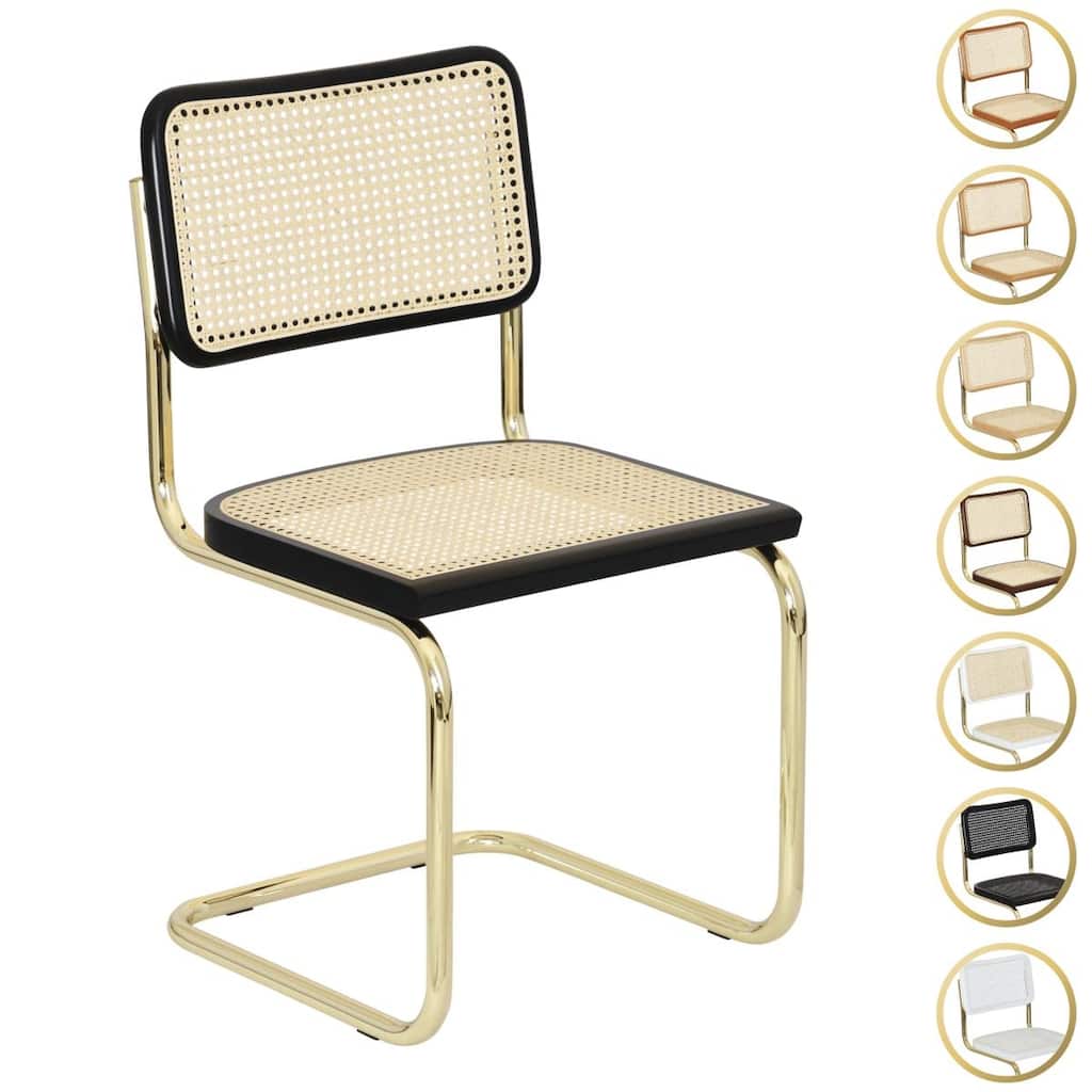 Breuer Chair Company Marcel Breuer Cesca Cane Cantilever Side Chair w/ Brass Steel Frame (Various Wood & Cane Colors)
