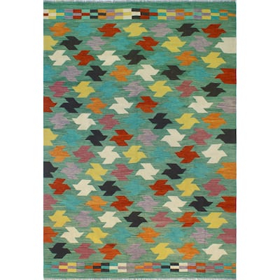 Modern Flatweave Elian Green/Ivory Rug - 6'9" x 9'10"
