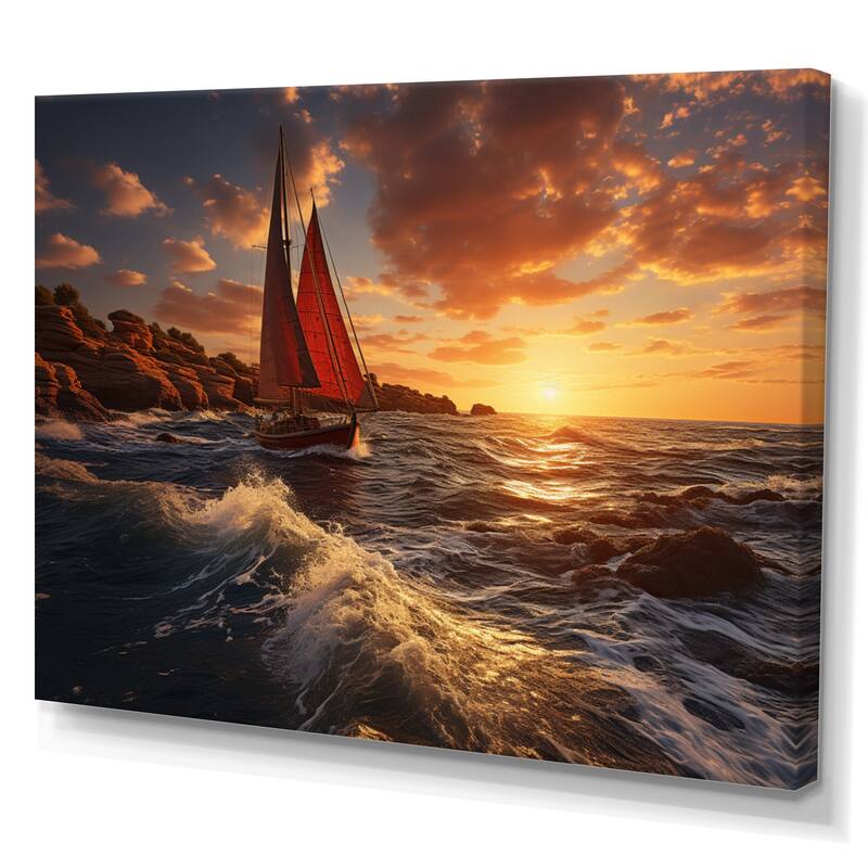 Designart "Spain Sunset Sail I" Nautical & Beach Wall Art Prints