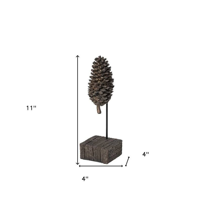 HomeRoots 11" Golden Brown Resin Pinecone Tabletop Sculpture - 4" W x 4" D x 11" H