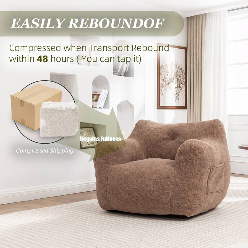 HOMEFUN Teddy Fabric Upholstered High-Density Foam Bean Bag Sofa Chair with Armrests