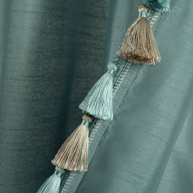 Lush Decor Luxury Regency Faux Silk Two Tone Tassel Window Curtain Panels Set