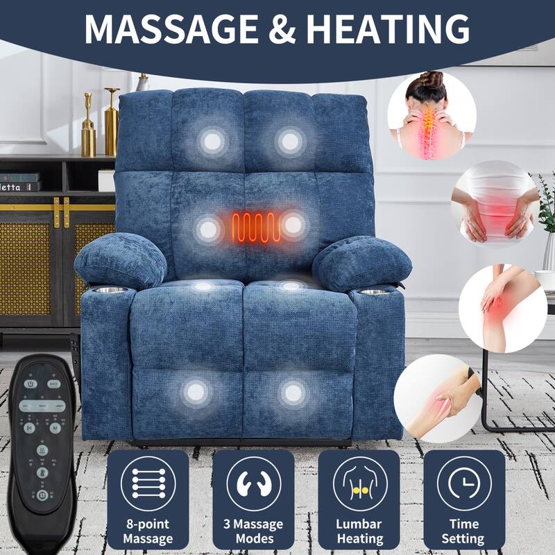 Roomfitters Dual Motor Power Lift Recliner Chair with Heat Massage Oversized Infinite Position Sofa with Cup Holders