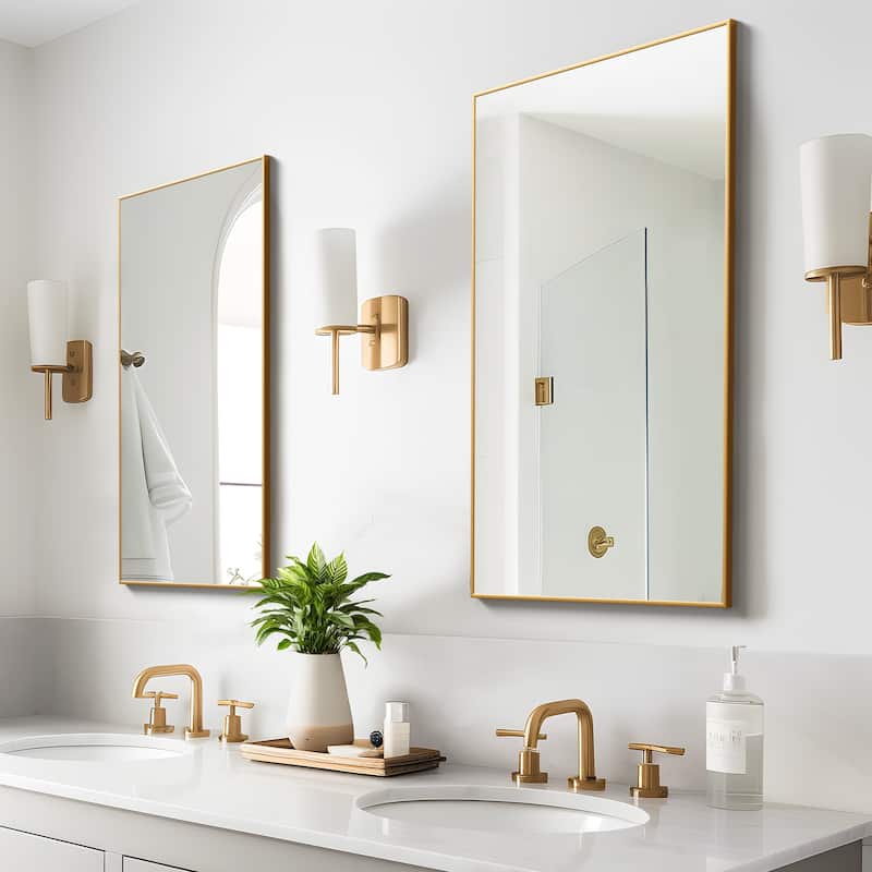 Modern Thin Frame Wall-mounted Vanity Mirror (Set Of 2） - 47*22 - Gold