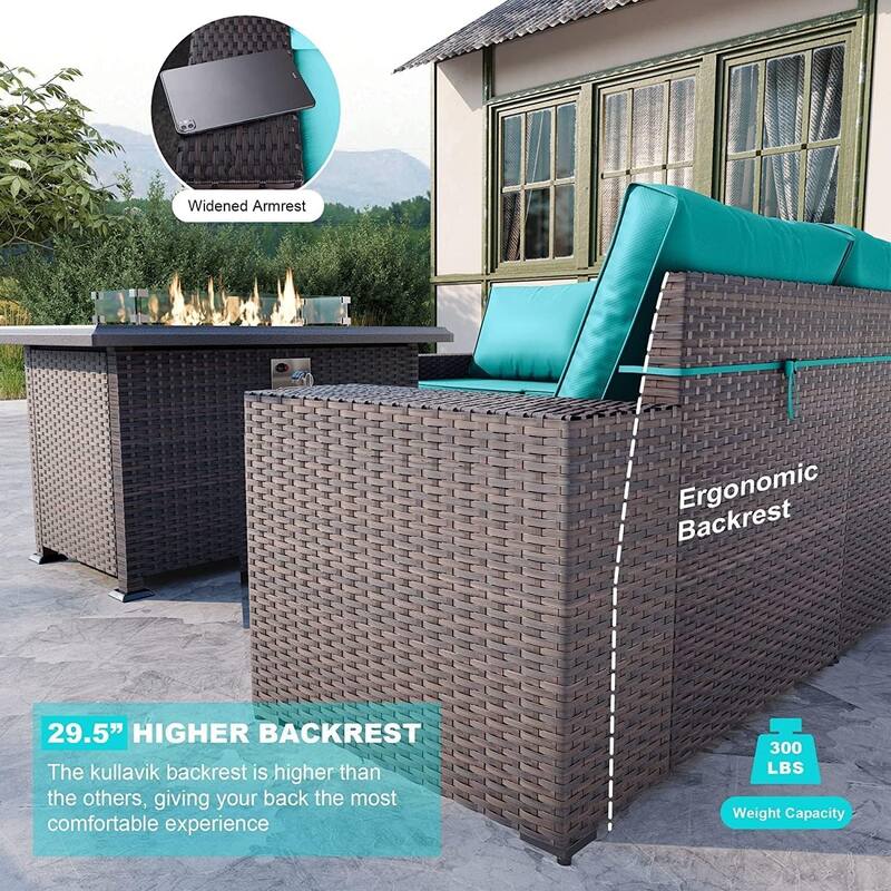 Outdoor Patio Furniture Set, All Weather PE Wicker Sectional Conversion Sofa set with Firepit(Optional)