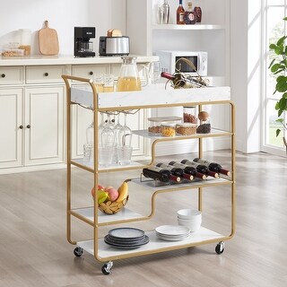 Elegant Bar Cart with Gold Frame, Wine Rack, Protective Railing ...