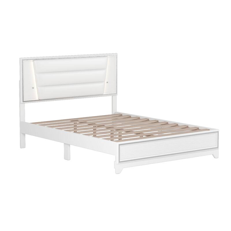 Queen Size PU Upholstered Bed with LED Light Strips