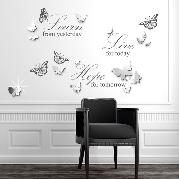 Walplus Wall Sticker Live Learn Hope Quote Mirror Butterfly Home Decor