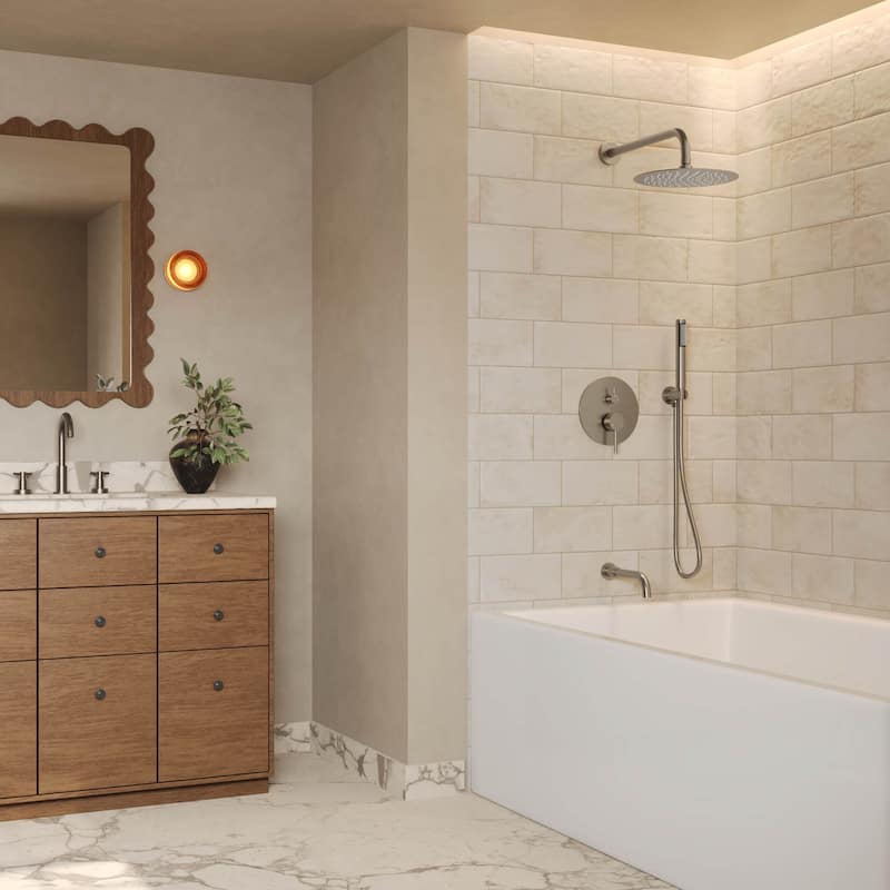 GRANDJOY 3-Function Bathroom Shower System with Rainfall Head, Handheld Unit, and Tub Spout