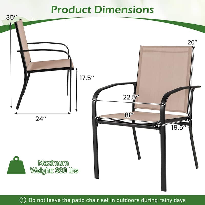 Gymax Outdoor Dining Chairs Set of 2 w/ Breathable Fabric Armrests