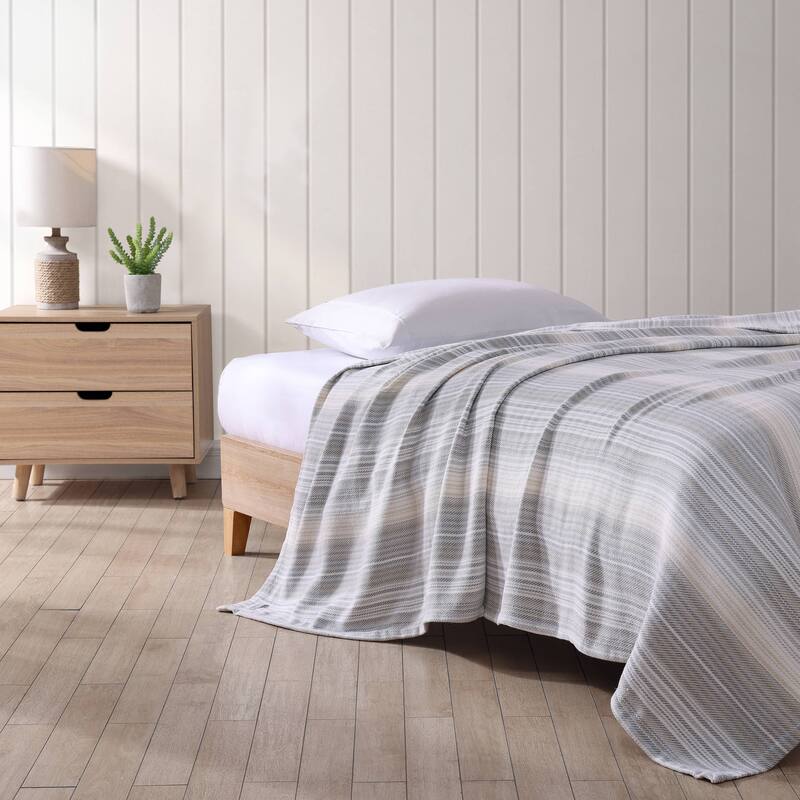 Tommy Bahama Sandy Shore Stripe Cotton Woven Reversible Blanket