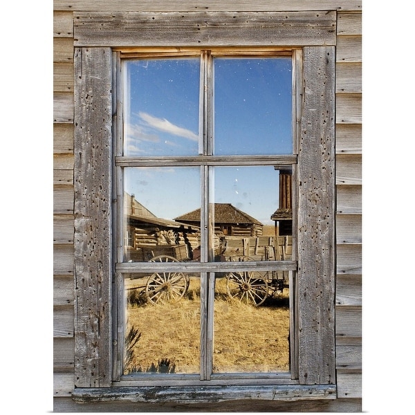 "Reflection in window of old western town" Poster Print