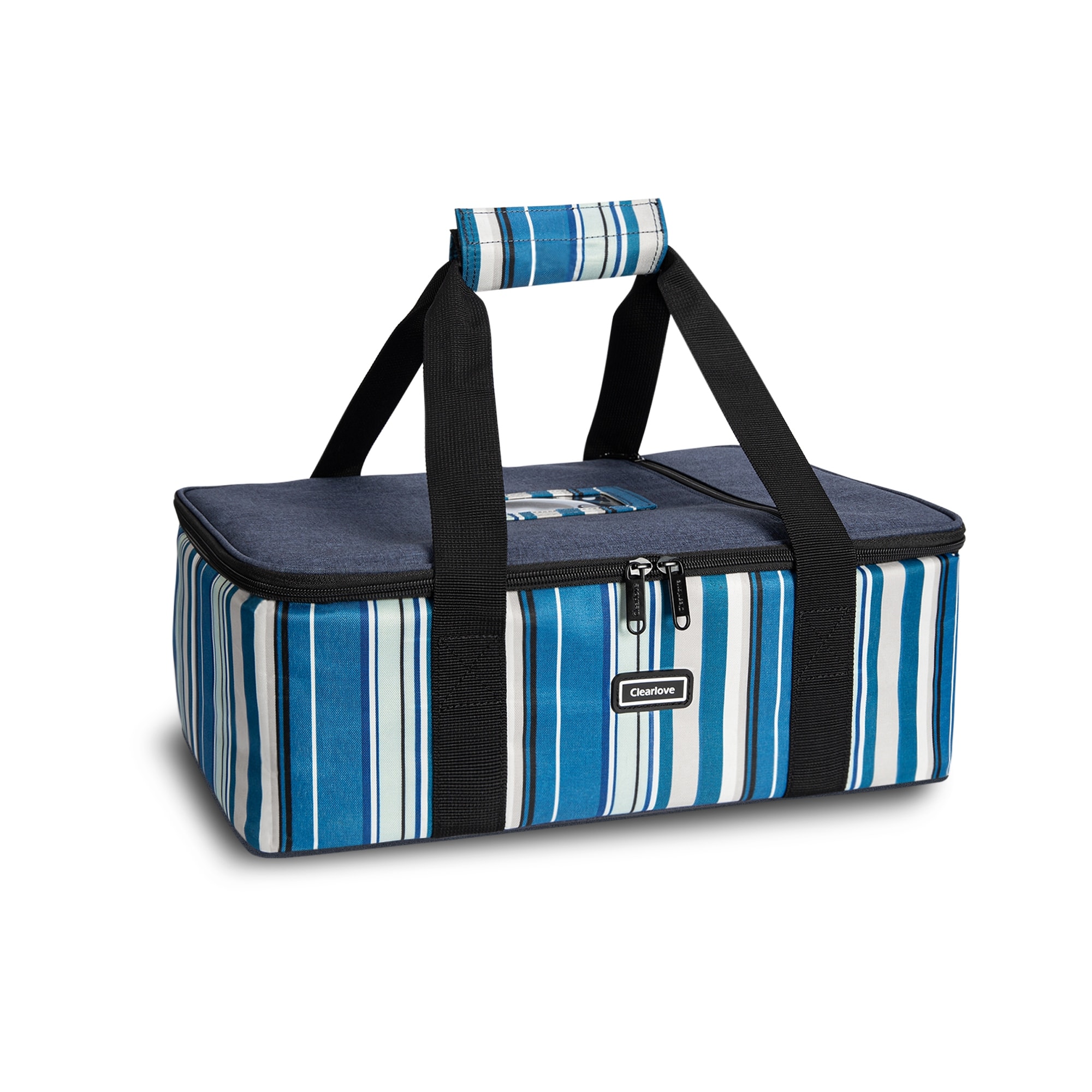 Insulated Casserole Carrier Thermal Lunch Bag for Hot/Cold Food - Blue Stripes