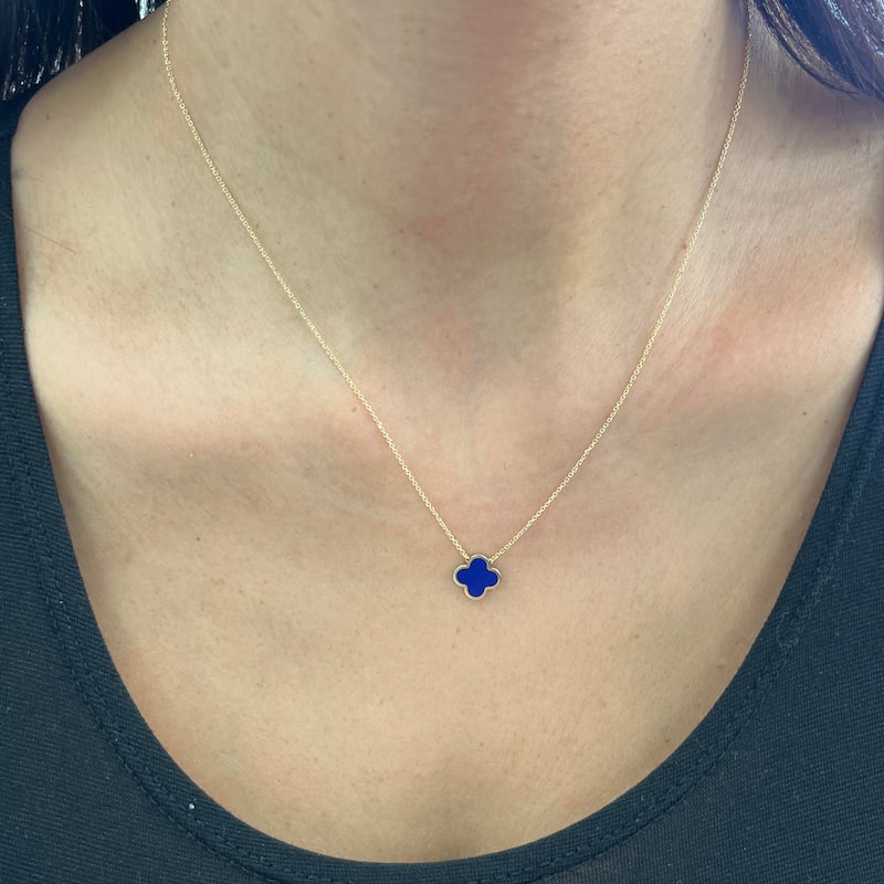 Italian Gold 14K Yellow Gold Single Clover Necklace - Made In Italy 10mm Clover 16-18 Inch Chain 1.60 grams