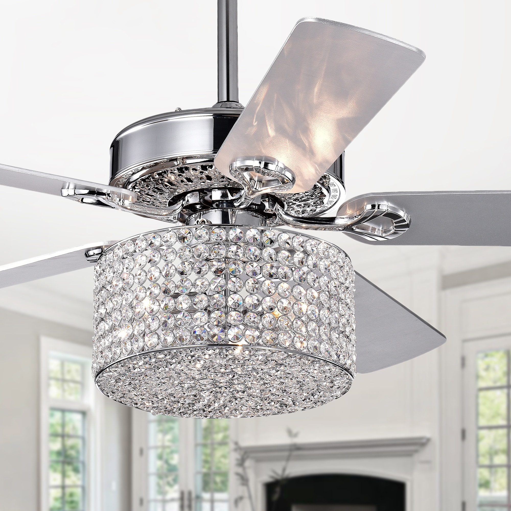 Warehouse of Tiffany Rexen Chrome 52-Inch 5-blade Lighted Ceiling Fan - 52-inches Diameter