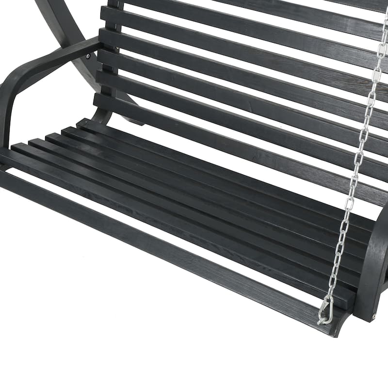 Wood Outdoor Swing Loveseat with Chains and Beam,Patio Garden Hanging Bench Seat