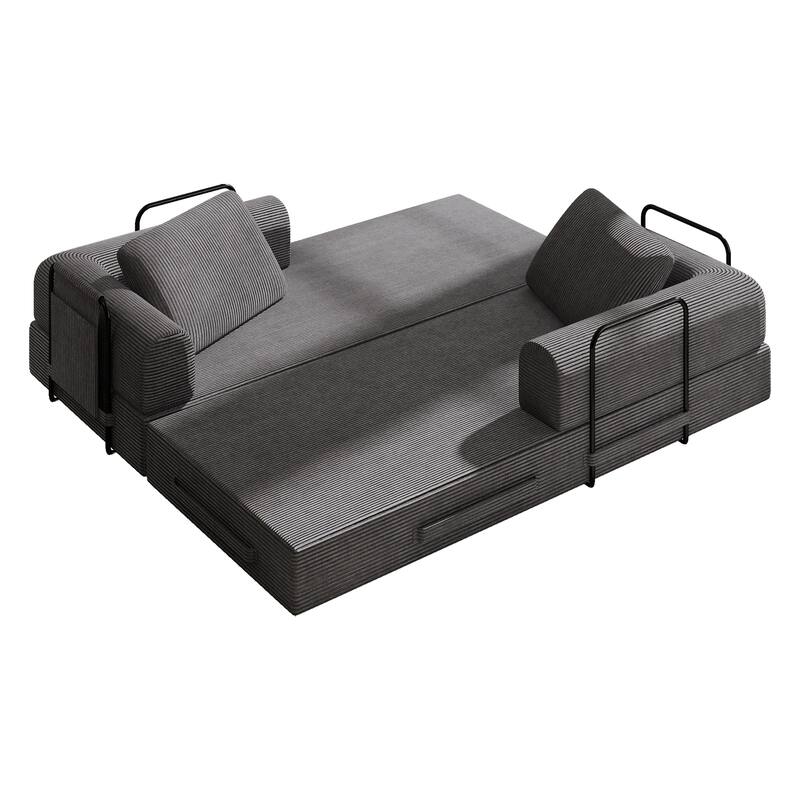 Convertible Sleeper Sofa Bed, Corduroy Folding Sleeper Couch with Pillow, Boneless Couch for Living Room, Floor Lounge Sofa