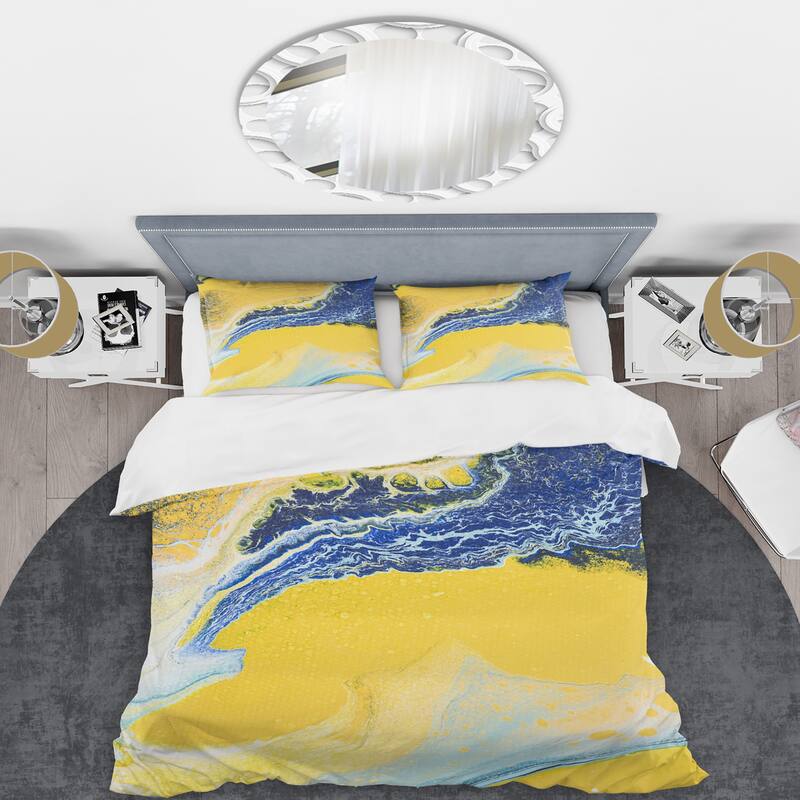 Designart 'Abstract Composition In Yellow and Blue VII' Modern Duvet Cover Set