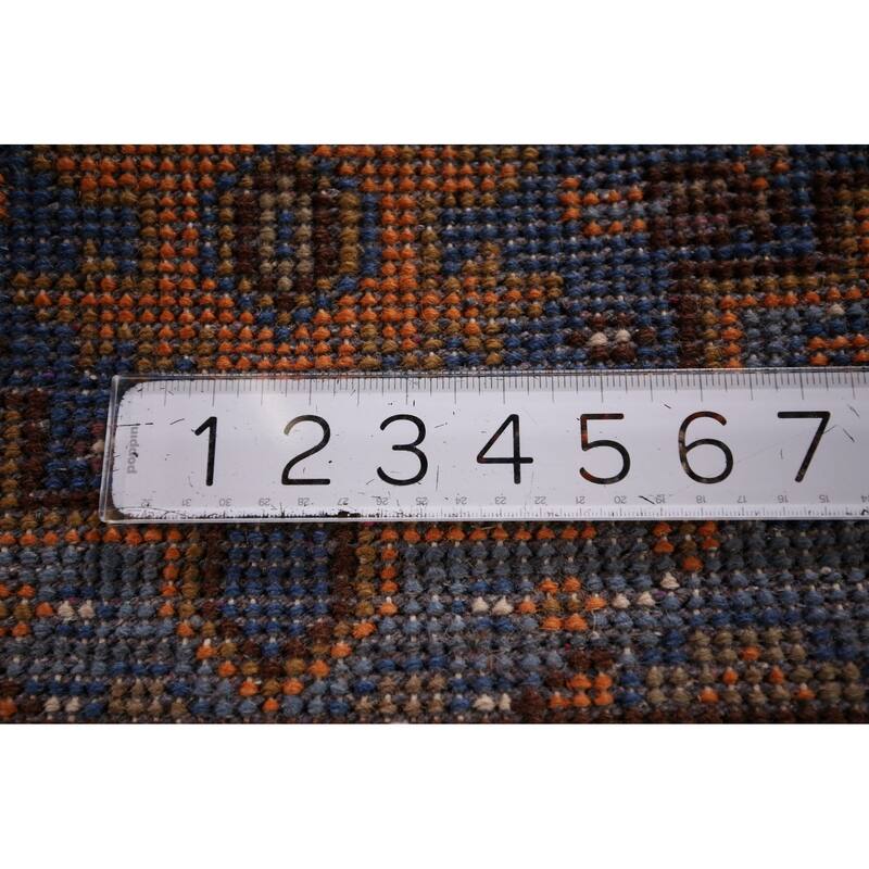 Blue & Orange Geometric Kazak Foyer Rug Hand-Knotted Wool Carpet - 2'6"x 6'0"
