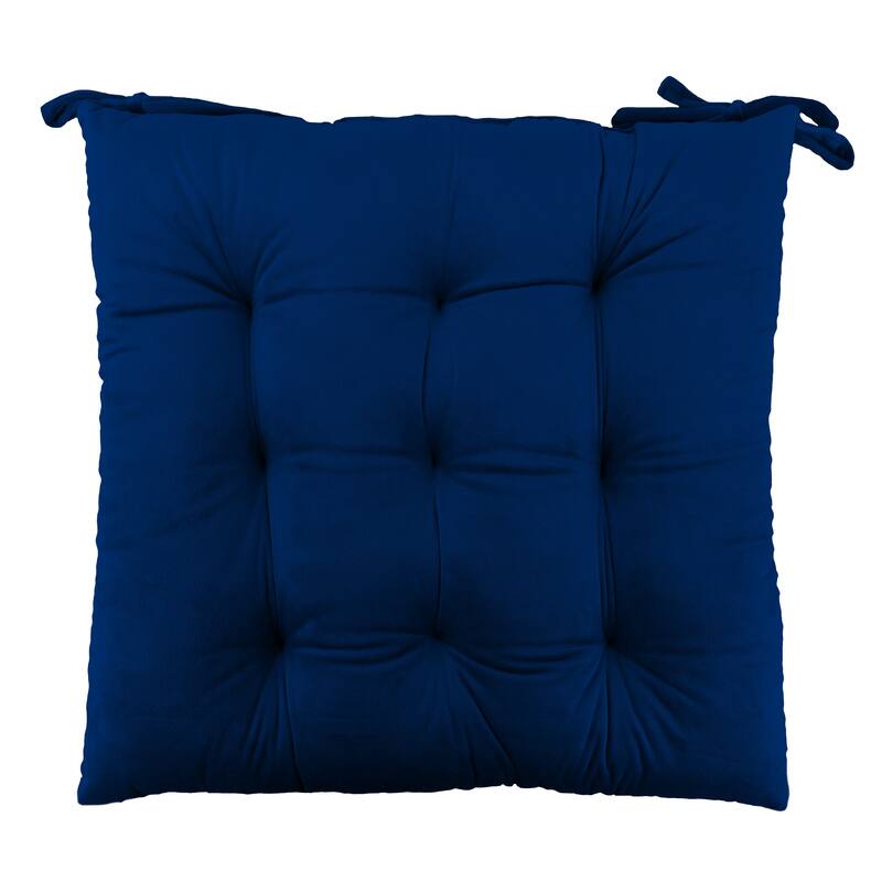 Handmade Velvet Chair Seat Pads Cushions with Ties - Tufted - 16''x16'' 3''Thick by Cozy Trends™ - Navy