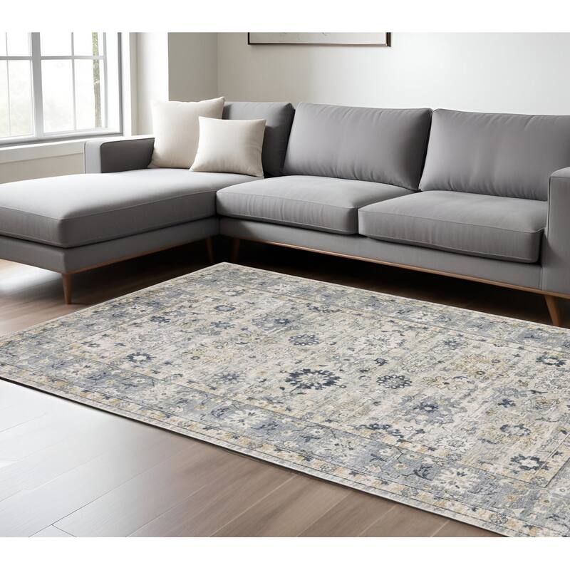 HomeRootsOriental Traditional Rectangle Area Rug - 107.87' X '71.65' X '0.39 - Blue/Gray