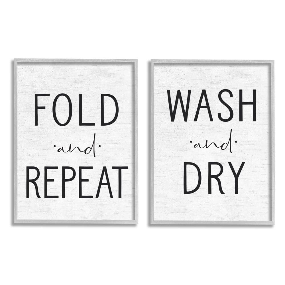 Stupell Charming Laundry Fold Repeat Wash Dry Sign, 2pc Multi Piece Framed Wall Art Set - White