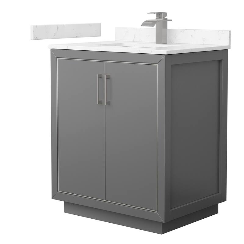 Wyndham Collection WCF1111-30S-VCA-MXX Icon 30" Free Standing Single - Dark Gray / Carrara Cultured Marble Top / Brushed - Steel Finish