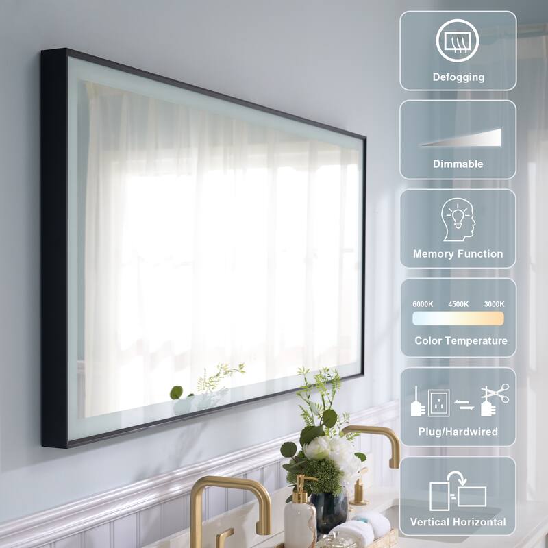 Wall Mounted Bathroom Heavy Duty Framed LED Mirror With bright light And And Memory Function