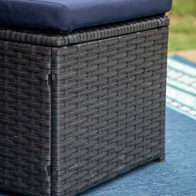 PHI VILLA Outdoor Dining Table and Ottoman Set with Cushions