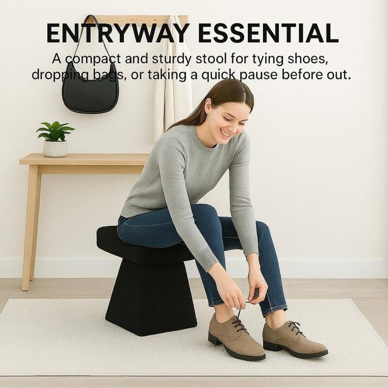 Black Teddy Upholstered T-Shape Vanity Foot Stool 19"W x 16"H