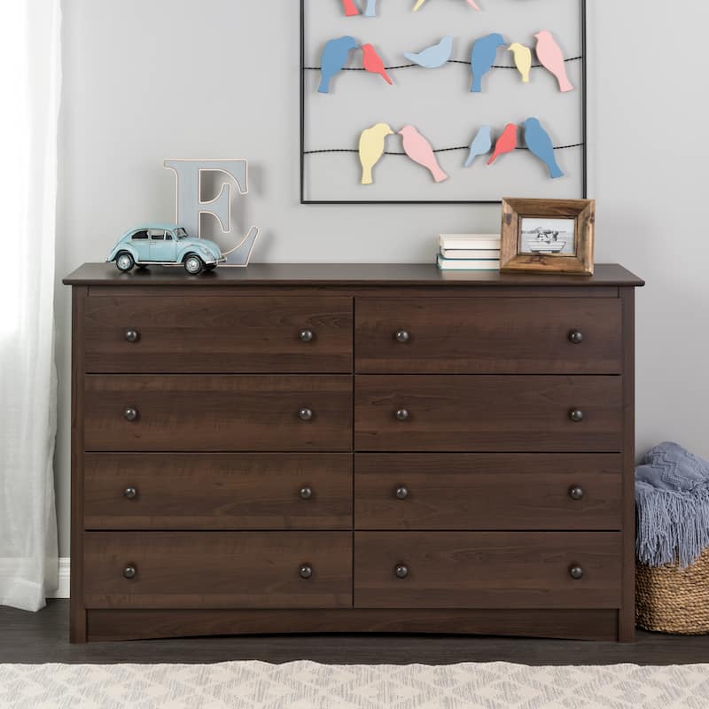 Prepac Sonoma 8 Drawer Double Dresser for Bedroom, Wide Chest of Drawers, Traditional Bedroom Furniture - Espresso
