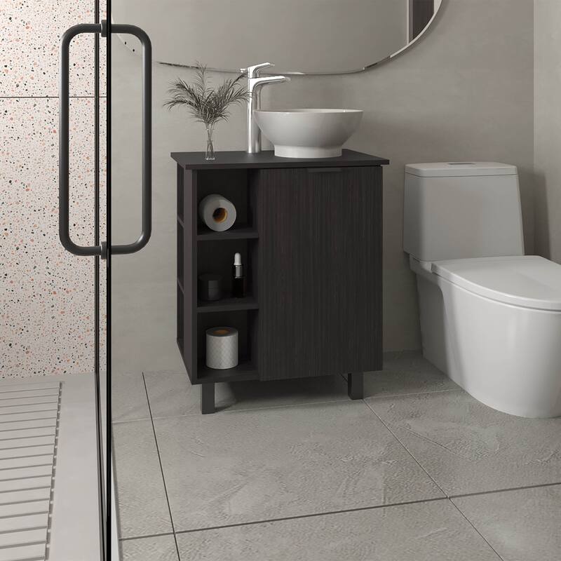 Vanity Sink, 1Door, 4 Legs, 5 Shelves with durable engineered wood construction,easy to assemble - Black